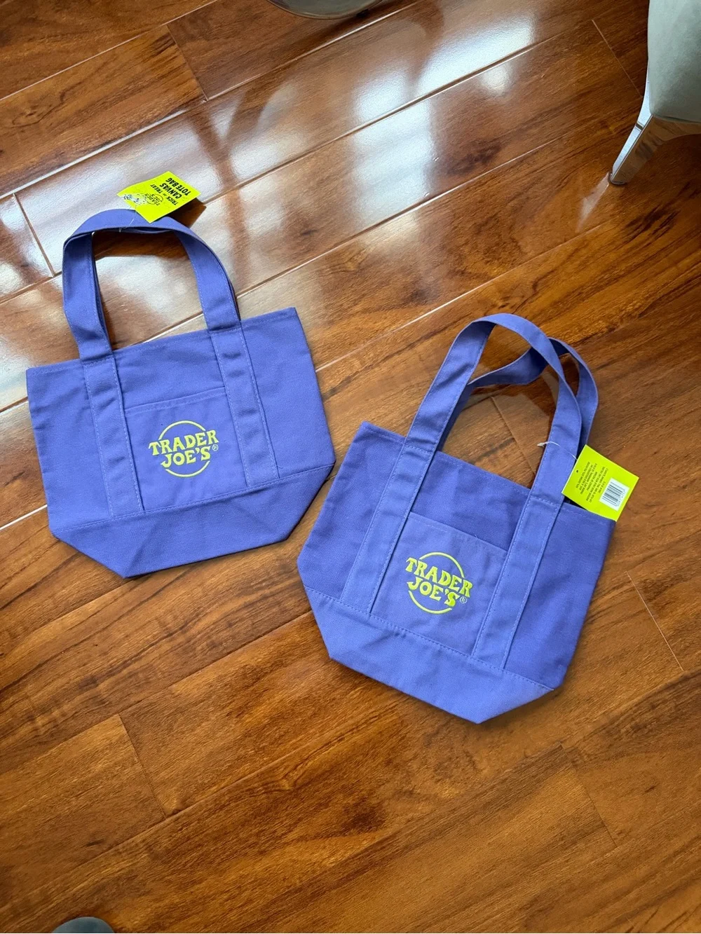 Trader Joe's Purple Canvas Tote Bag - Small Everyday Shopper 2 sets - Picture 1 of 2
